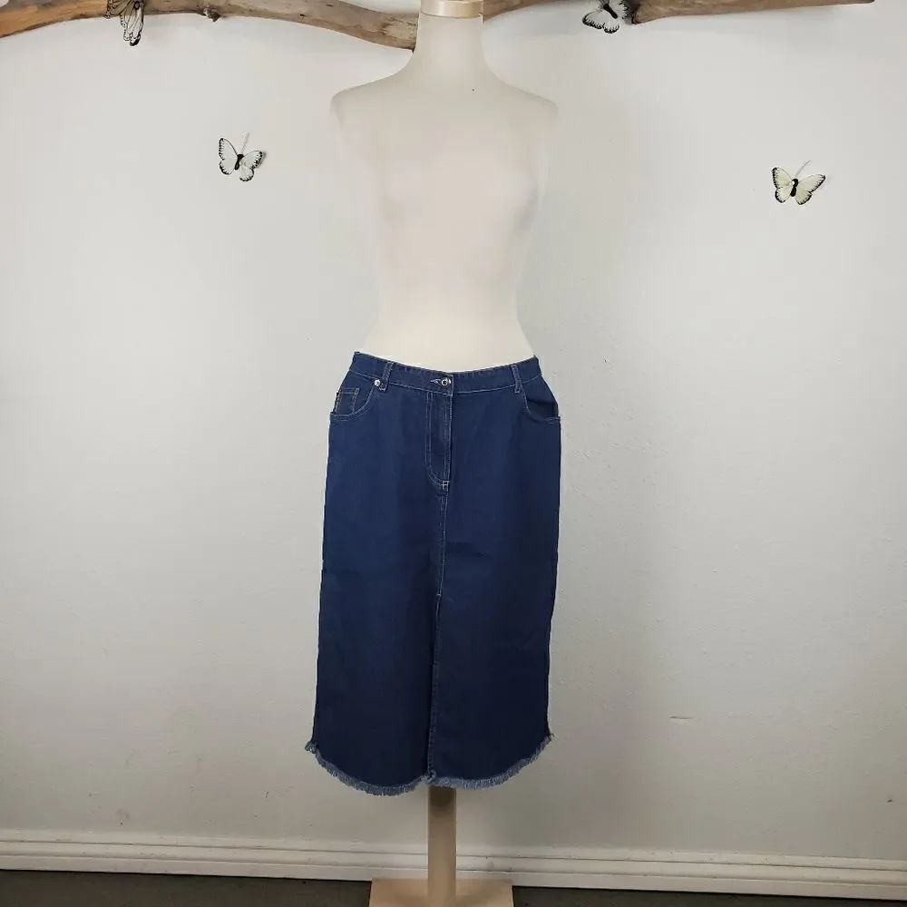 French connection distress denim pencil skirt